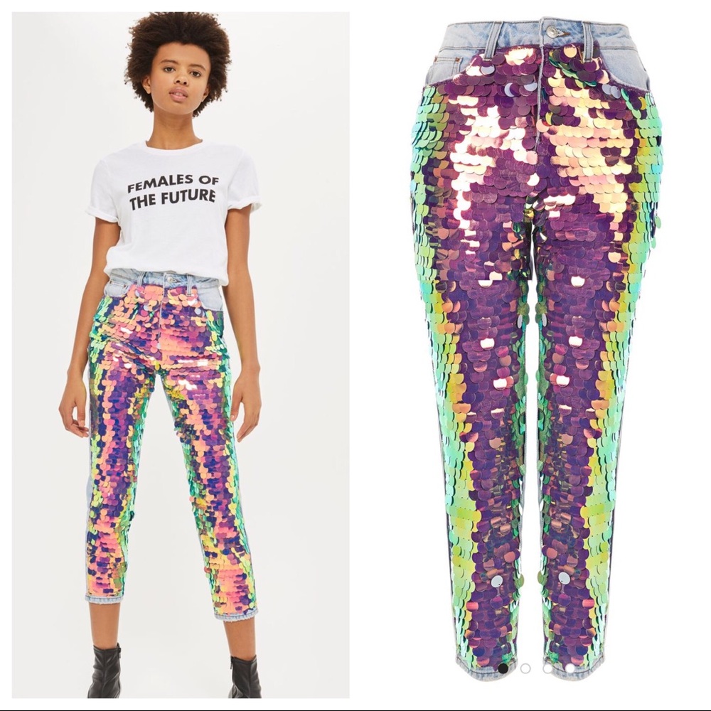 Topshop MOTO Limited Edition Sequin Mom Jeans
